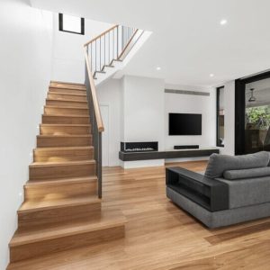 Modern Timber Stair with Slimline Black Steel Balusters